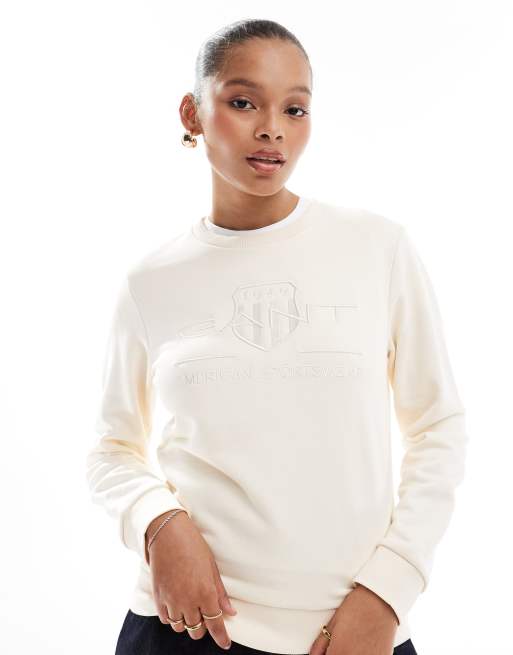 Sudadera color crema con logo a tono de GANT