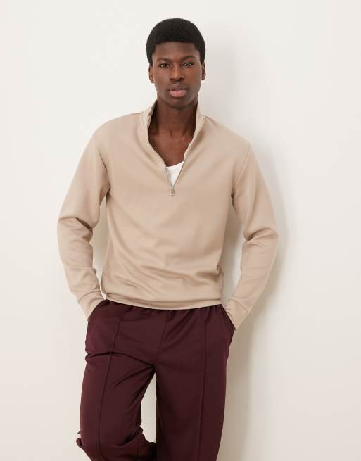 Sudadera color crema con media cremallera de Selected Homme