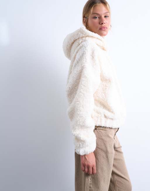 Sudadera color crema extragrande con capucha de borreguito de Topshop
