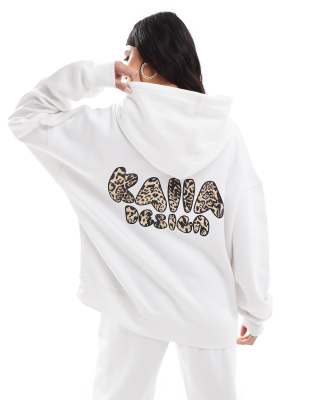 Sudadera color crema extragrande con capucha y estampado de leopardo en la espalda de Kaiia (parte de un conjunto)