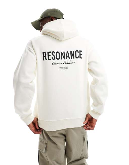 Sudadera color crema extragrande con capucha y estampado de texto en la espalda de Selected Homme, 2 de 4