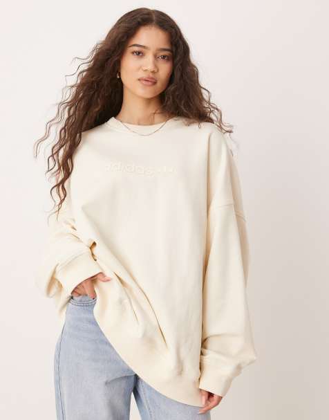 Sudadera color crema extragrande con cuello redondo Essentials Linear de adidas Originals - view 1