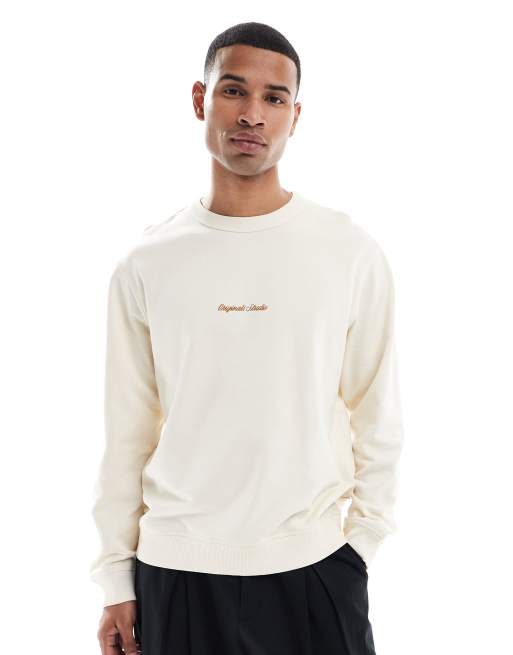 Sudadera color crema extragrande con logo bordado de Jack & Jones