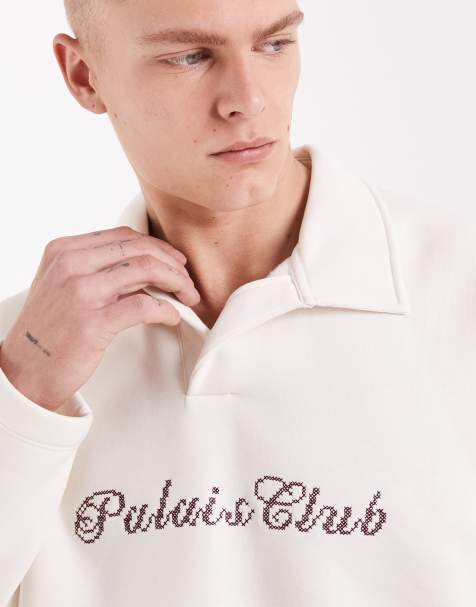 Sudadera color crema holgada con cuello tipo polo y texto bordado de ASOS DESIGN - view 1