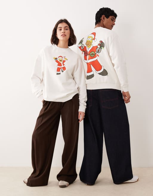 Sudadera color crema unisex holgada con estampado de "The Simpsons" para Navidad de ASOS DESIGN, 3 de 4