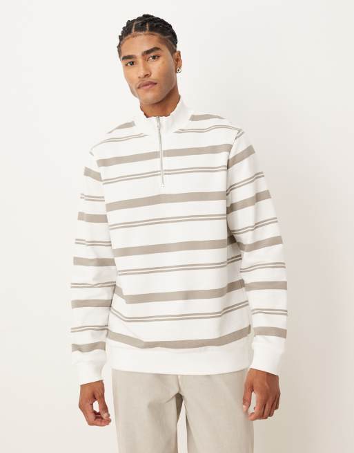 Sudadera color crudo a rayas con cremallera corta de ASOS DESIGN