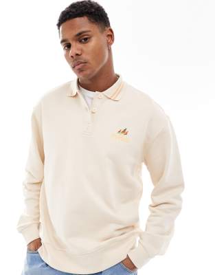 Sudadera color crudo con cuello tipo polo de algodón de Parlez