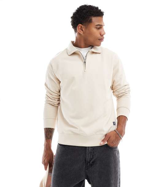 Sudadera color crudo con cuello tipo polo y cremallera de Jack & Jones - view 1
