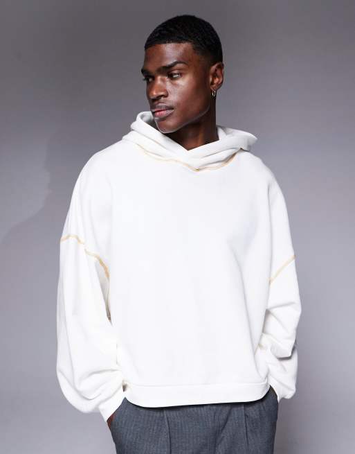 Sudadera color crudo de corte cuadrado ultragrande con capucha ancha y costuras en contraste de ASOS DESIGN