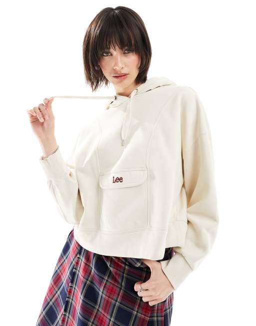Sudadera color crudo de estilo vintage con capucha y logo en el