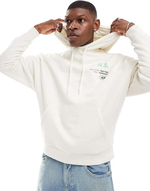 Sudadera color crudo extragrande con capucha y estampados de ASOS DESIGN