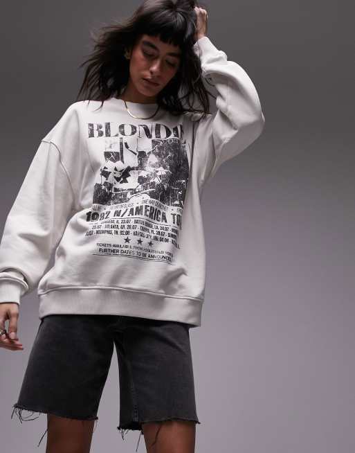 Sudadera color crudo extragrande con estampado gráfico con licencia de Blondie de Topshop