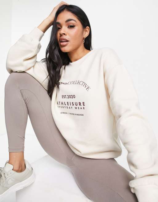 Sudadera color crudo extragrande con logo arqueado de ASOS Weekend Collective (parte de un conjunto)