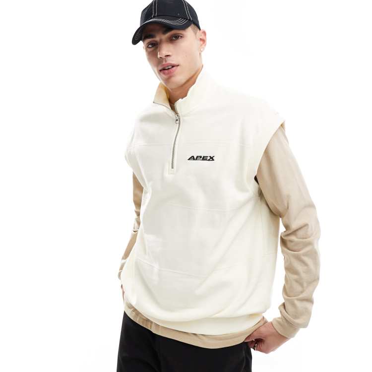 Sudadera color crudo extragrande sin mangas con cuello alzado y detalle bordado de WillardmarineShops DESIGN WillardmarineShops