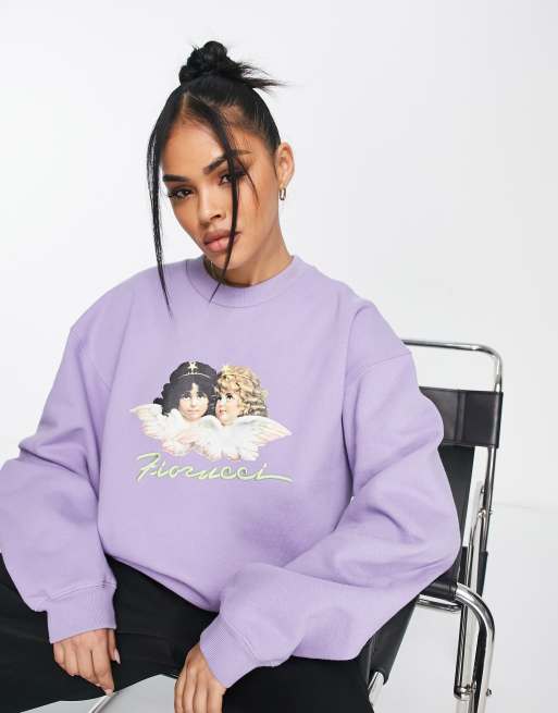 Sudadera color lavanda holgada con logo de ángeles de Fiorucci
