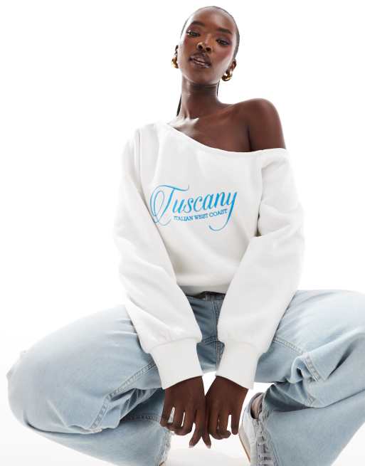 Sudadera color marfil asimétrica suelta con estampado gráfico "Tuscany" de ASOS DESIGN, 3 de 4