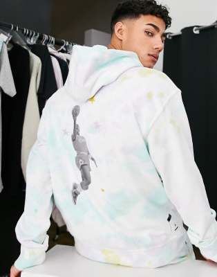 Sudadera color menta y lila con capucha, efecto tie dye y estampado en la espalda de felpa Sport DNA de Jordan