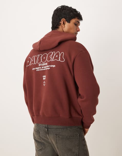 Sudadera color óxido de corte cuadrado holgado con capucha y estampado de texto abullonado de ASOS DESIGN - view 1