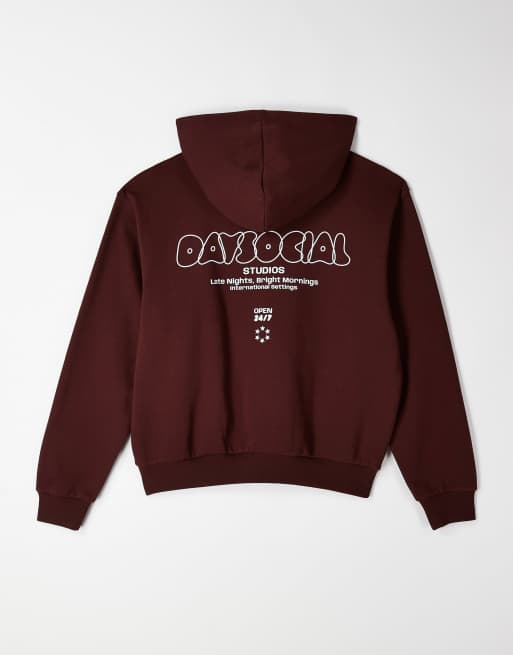 Sudadera color óxido de corte cuadrado holgado con capucha y estampado de texto abullonado de ASOS DESIGN