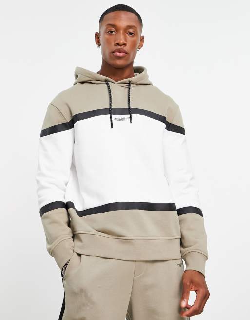 Sudadera color piedra con capucha y diseño color block de Armani Exchange