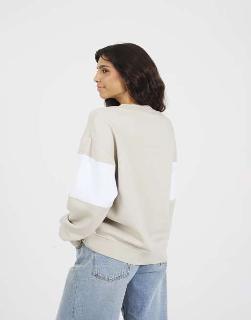 Sudadera color piedra con cuello redondo y panel de raya en contraste de Brave Soul, 4 de 4