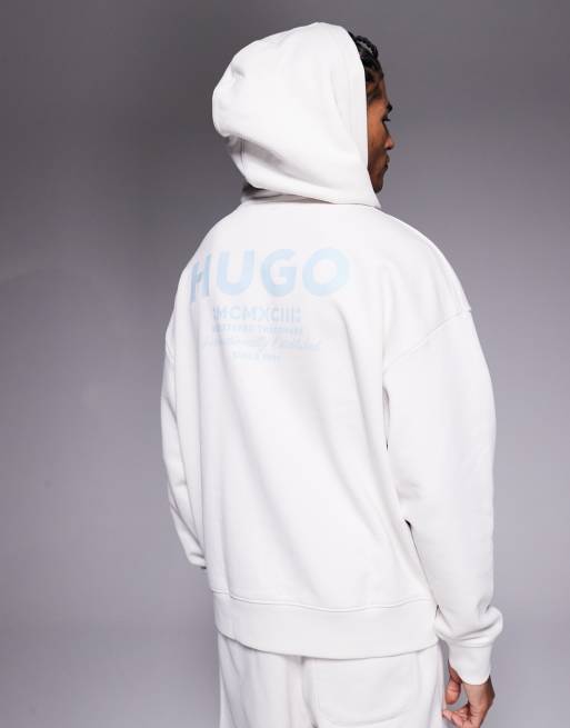 Sudadera color piedra de corte suelto con capucha y logo azul de Hugo Blue (parte de un conjunto)