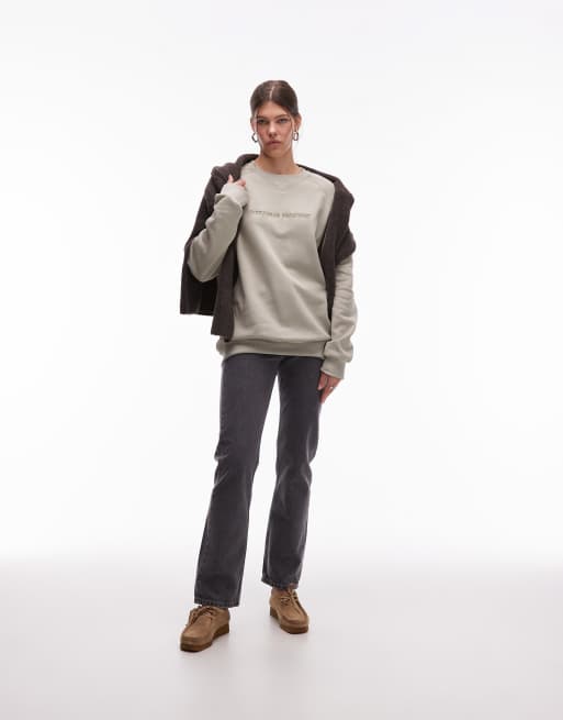 Sudadera color piedra de corte suelto con manga raglán y logo bordado de tejido de 300 g/m² WWR de CAT