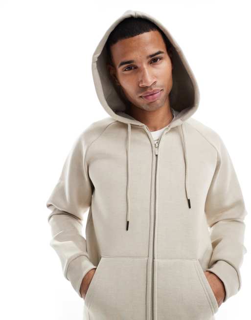 Sudadera color piedra extragrande con cremallera de tejido efecto neopreno de ONLY & SONS