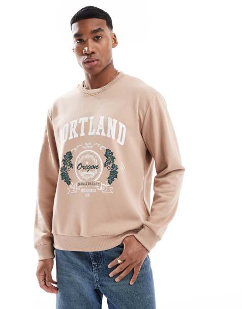 Sudadera color piedra extragrande con estampado "Portland" de Jack & Jones - view 1