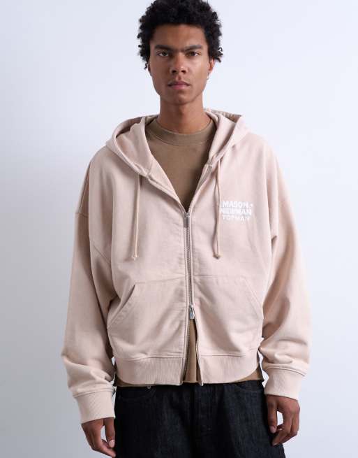 Sudadera color piedra lavado de corte cuadrado con capucha y estampado "Hotel Bar" en el pecho y la espalda de Mason Newman x Topman, 3 de 5