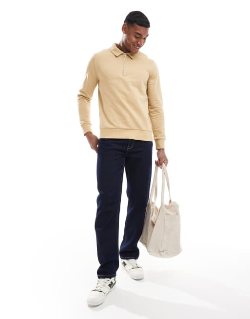Sudadera color topo con cuello tipo polo y cremallera de ASOS DESIGN 