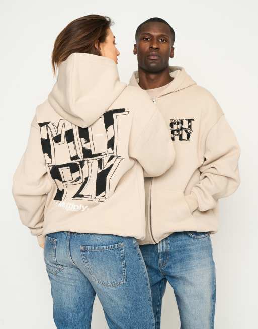 Sudadera color topo extragrande con capucha y cremallera Strong de Multiply Apparel