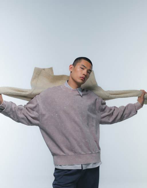 Sudadera color topo extragrande con lavado ácido de tejido grueso premium de Topman