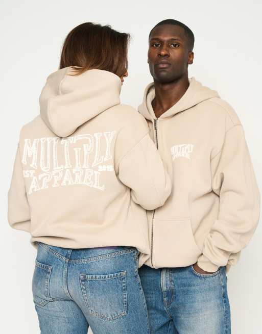 Sudadera color topo sencillo extragrande con capucha y cremallera Rise de Multiply Apparel