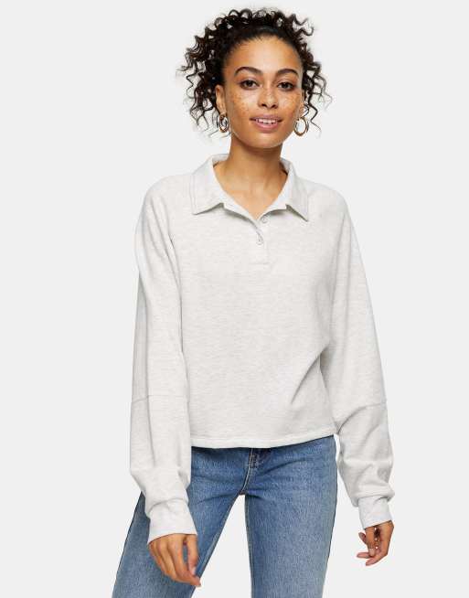 Sudadera cómoda de rugby en color gris jaspeado de Topshop