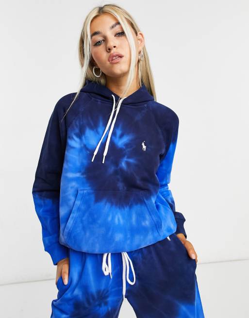 Sudadera con capucha azul efecto tie dye en espiral de Polo Ralph