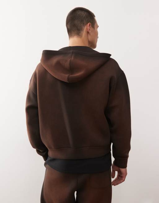 Sudadera con capucha, cremallera y lavado marrón de tejido efecto neopreno de Weekday (parte de un conjunto), 3 de 5
