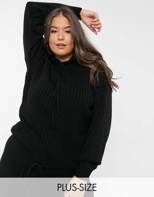 Sudadera con capucha de canalé en negro lullaby de In The Style Plus x Lorna Luxe (parte de un conjunto)
