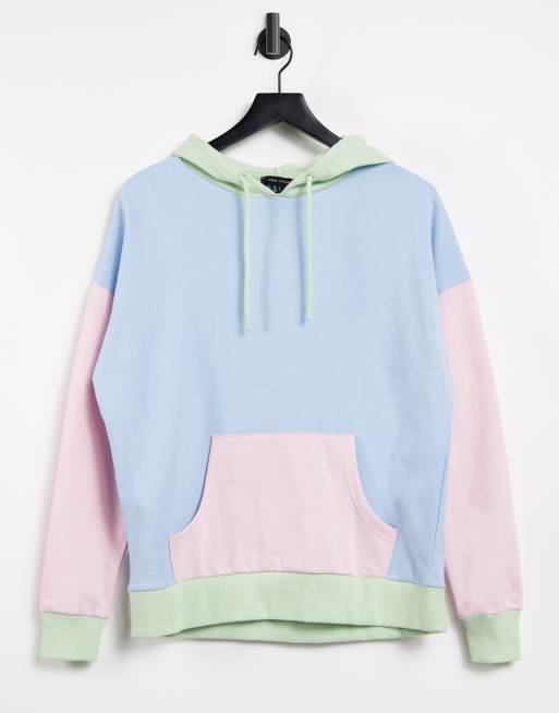Sudadera con capucha de color block en tonos pastel multicolor de New Look