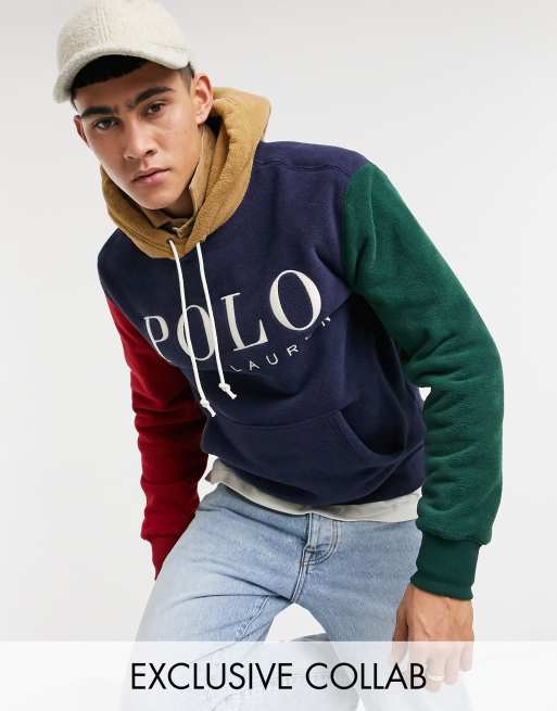 Sudadera con capucha de polar azul marino color block con logo en el pecho colaboración exclusiva de Polo Ralph Lauren x ASOS