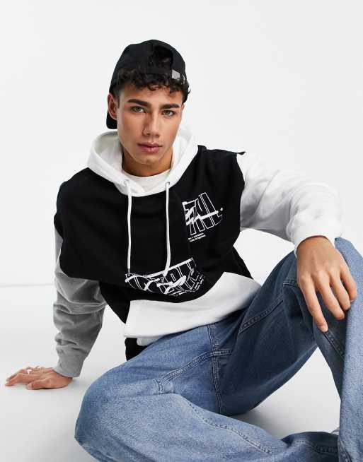 Sudadera con capucha, diseño color block y logo dividido de Topman 