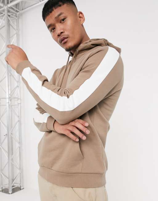 Sudadera con capucha en beis con raya lateral de ASOS DESIGN
