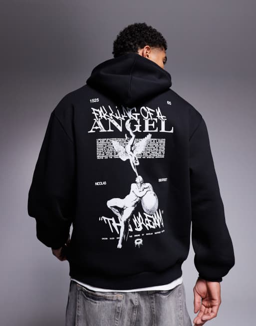 Sudadera con capucha extragrande negra con estampado en la espalda de ASOS DESIGN