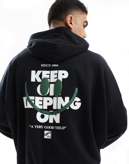 Sudadera con capucha extragrande negra con estampado en la espalda de ASOS DESIGN