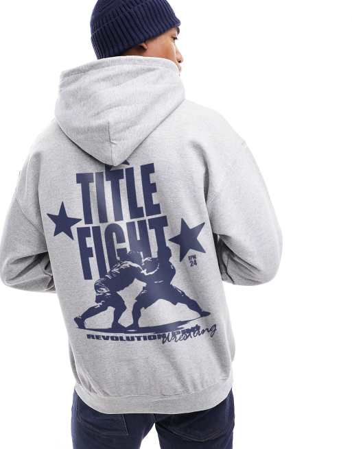 Sudadera con capucha gris extragrande con texto y estampado deportivo en el pecho y la espalda de ASOS DESIGN
