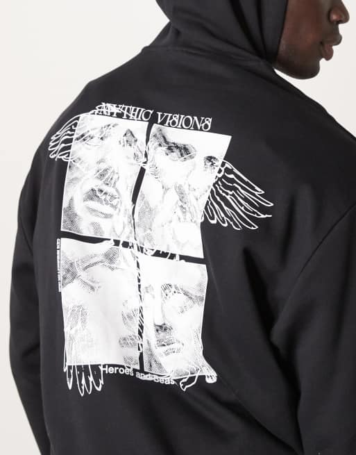 Sudadera con capucha negra con estampado fotográfico en la espalda de ASOS DESIGN, 3 de 4
