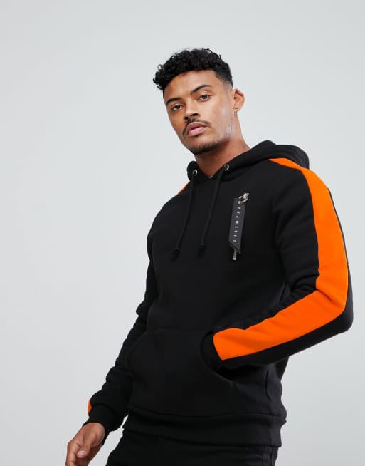 Sudadera con capucha negra con rayas naranja de Hype