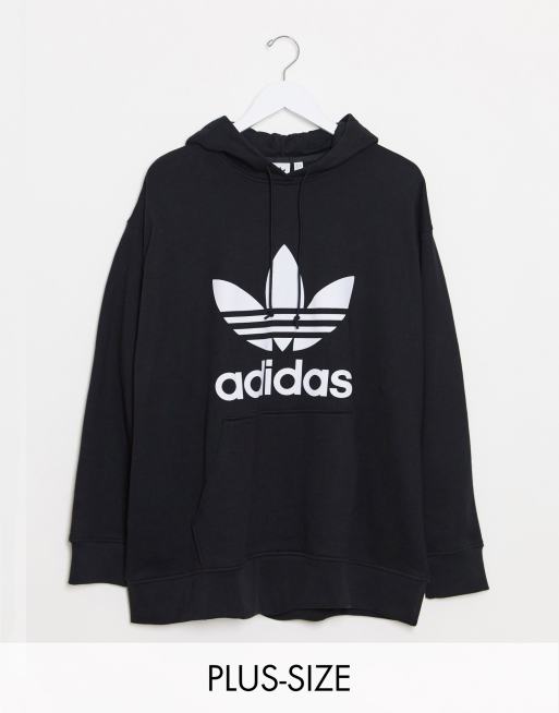 Sudadera con capucha negra con trébol de adidas Originals Plus