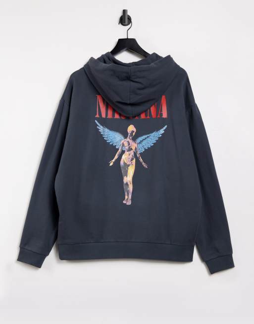 Sudadera con capucha negra lavada extragrande Nirvana de ASOS DESIGN