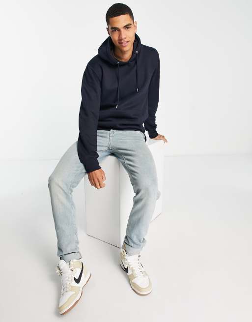 Sudadera con capucha sin cierres en azul marino de Le Breve Tall, 4 de 4